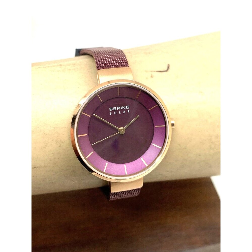 Bering Women's Watch 14631-969 Solar Rose Gold Purple Mesh Steel Band 31mm - Picture 10 of 13